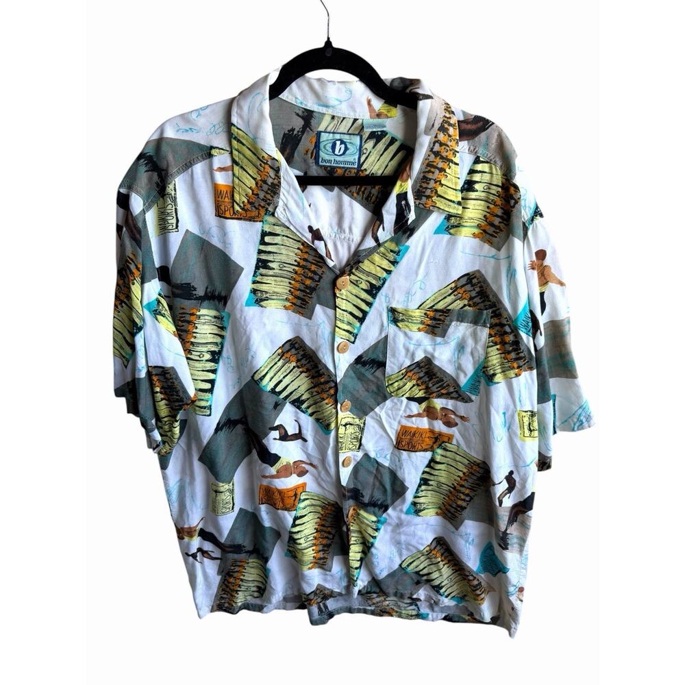 Vtg Bon Homme Hawaiian Shirt XL Surf Tiki Luau Maui Honolulu Pokalolo